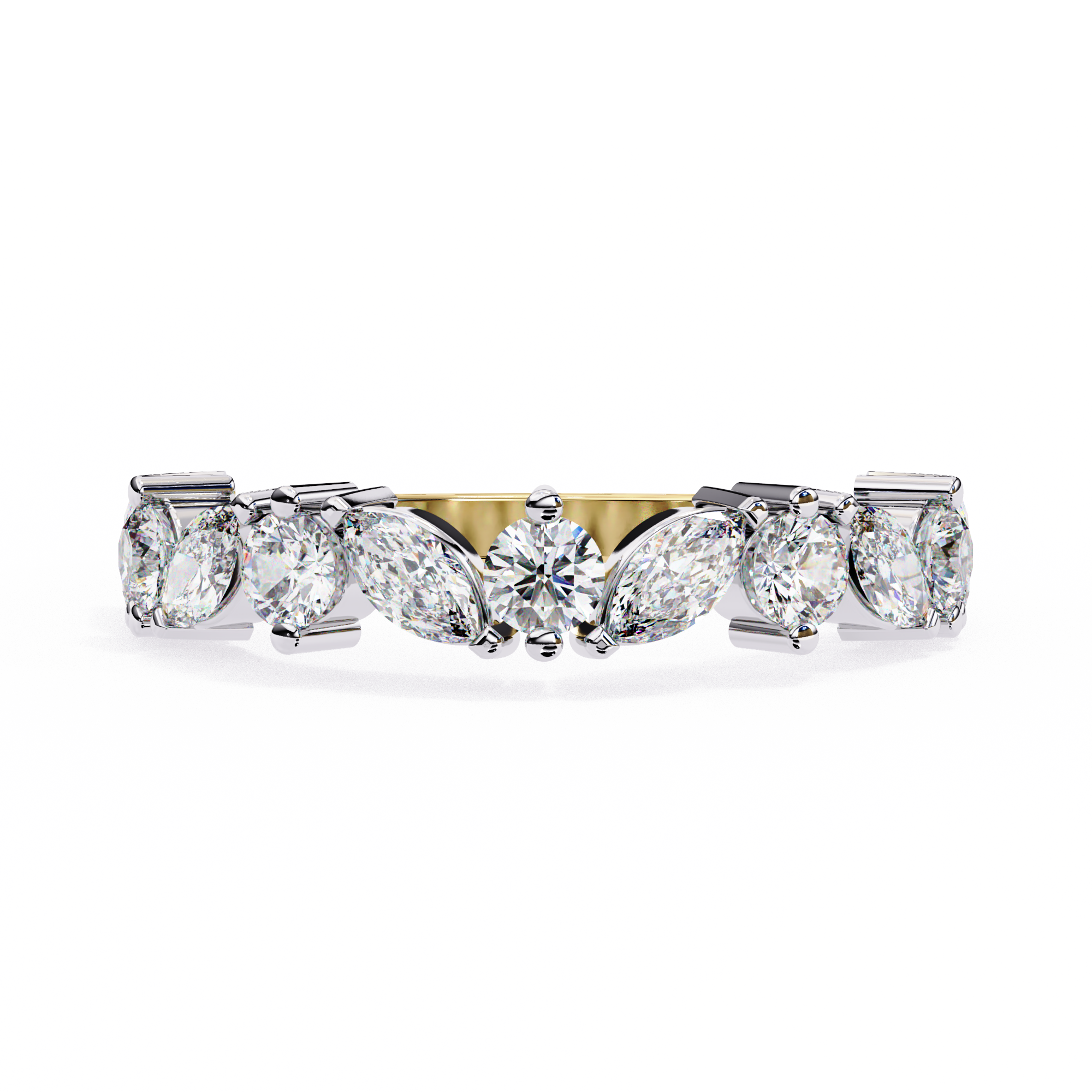 0.90 Carat Marquise & Round Shape Diamond Wedding Band In Yellow Gold 18K Yellow Gold Natural Diamond