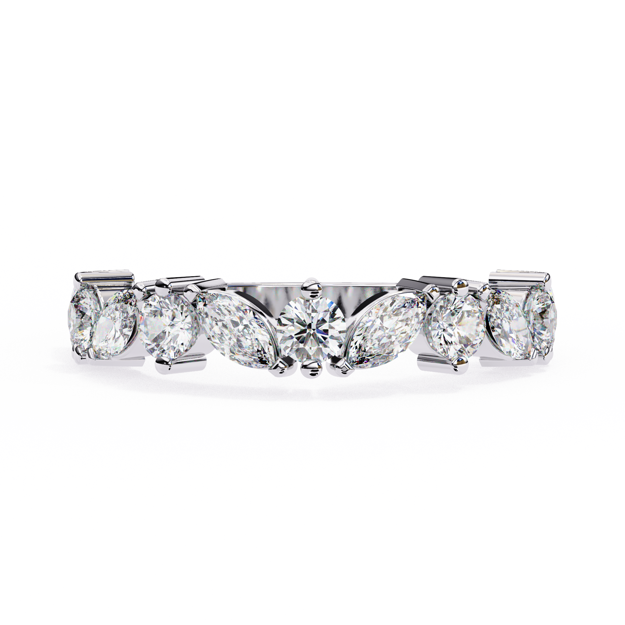 0.90 Carat Marquise & Round Shape Diamond Wedding Band In Yellow Gold 950 Platinum Natural Diamond