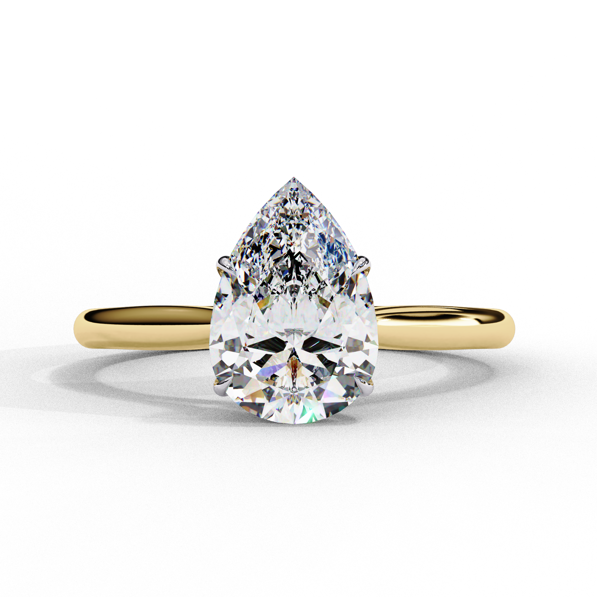 Pear Shape Solitaire Lab Diamond Engagement Ring 18K Yellow Gold Natural Diamond Solitaire Engagement Rings