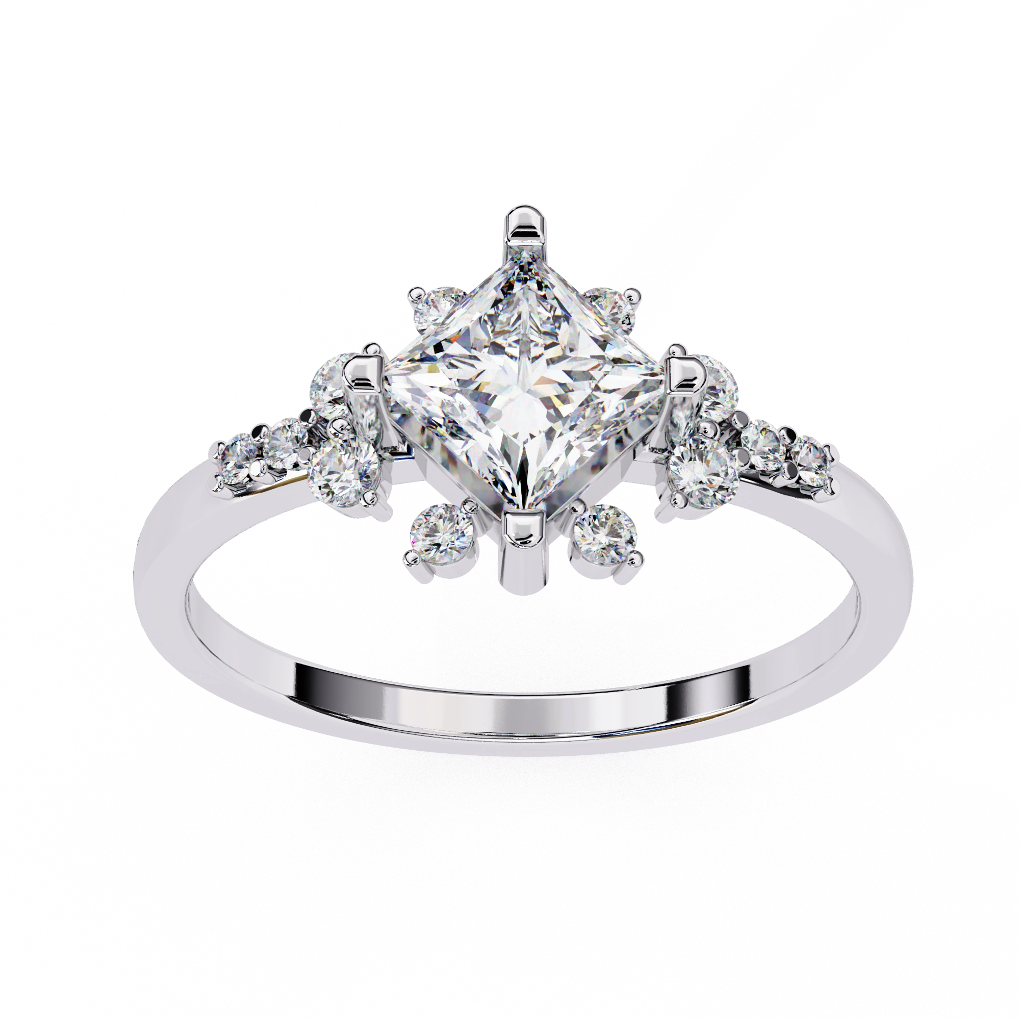 0.95 Ct Princess Lab Diamonds Ring White Gold With Accent Sides 950 Platinum Natural Diamond