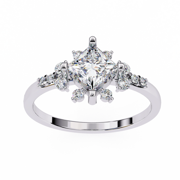 0.95 Ct Princess Lab Diamonds Ring White Gold With Accent Sides Lab Diamond