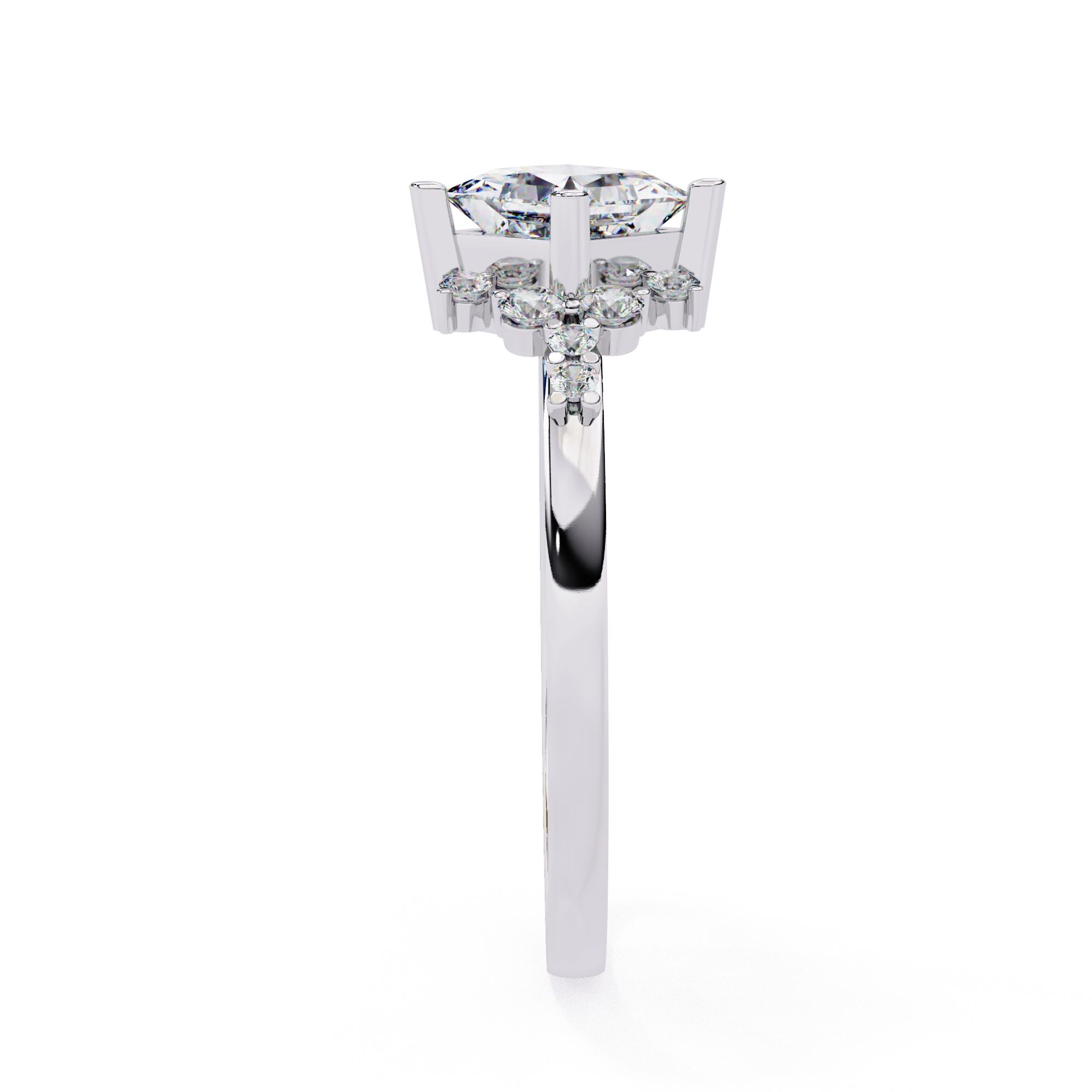 0.95 Ct Princess Lab Diamonds Ring White Gold With Accent Sides