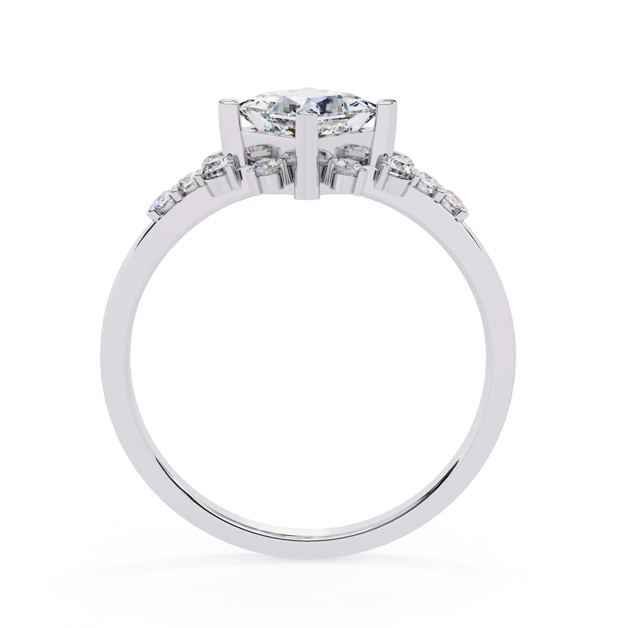 0.95 Ct Princess Lab Diamonds Ring White Gold With Accent Sides