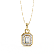0.95 Ct Emerald Cut Lab Diamond Halo Pendant White Gold 18K Yellow Gold Natural Diamond