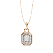 0.95 Ct Emerald Cut Lab Diamond Halo Pendant White Gold 18K Rose Gold Natural Diamond