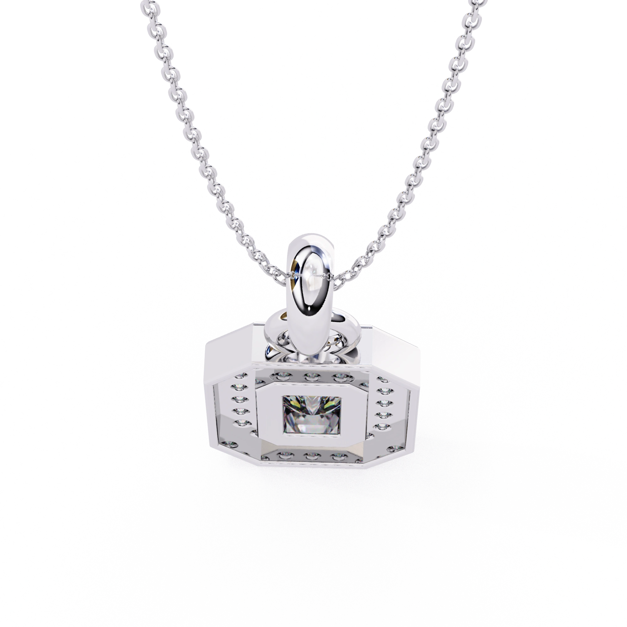 0.95 Ct Emerald Cut Lab Diamond Halo Pendant White Gold