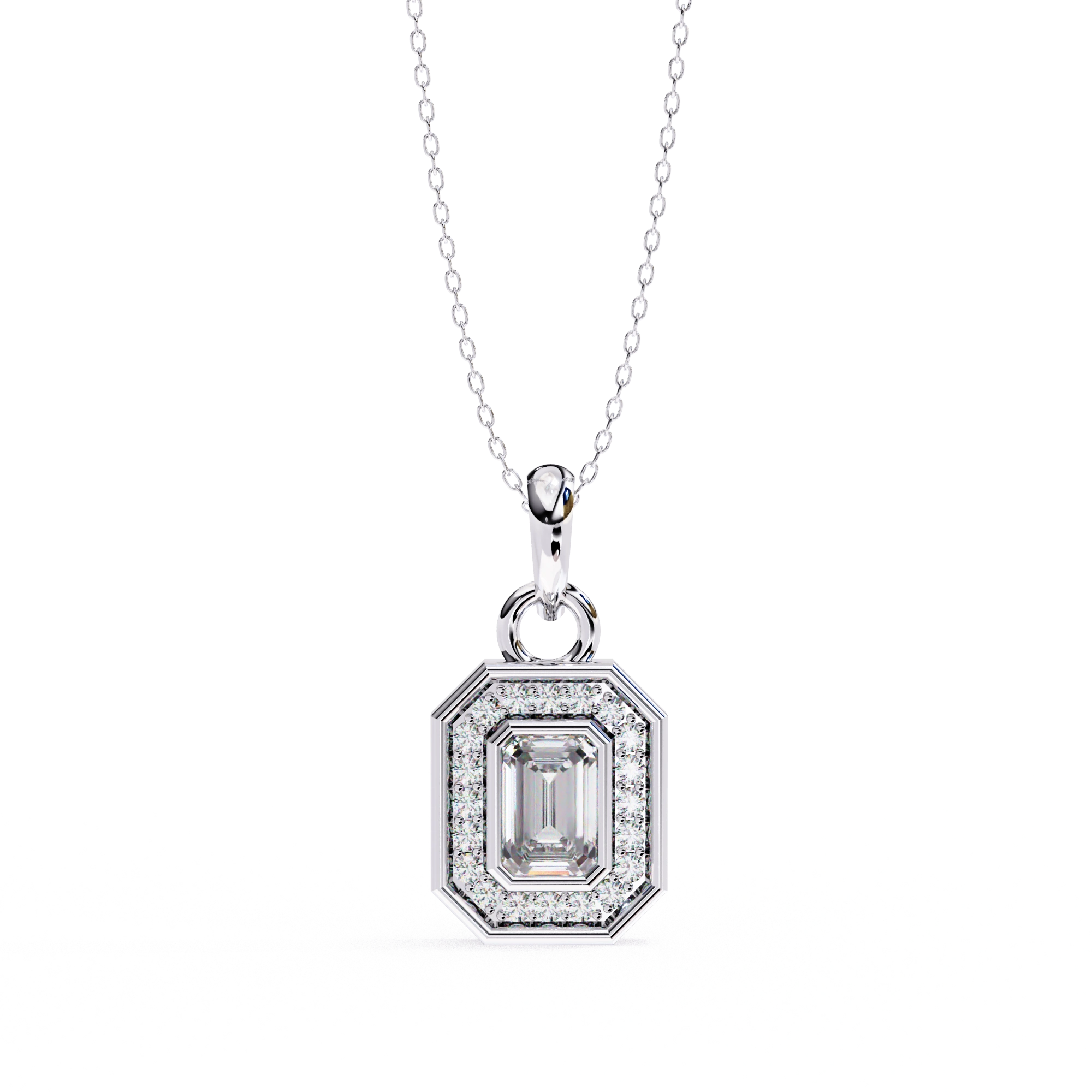 0.95 Ct Emerald Cut Lab Diamond Halo Pendant White Gold 950 Platinum Natural Diamond