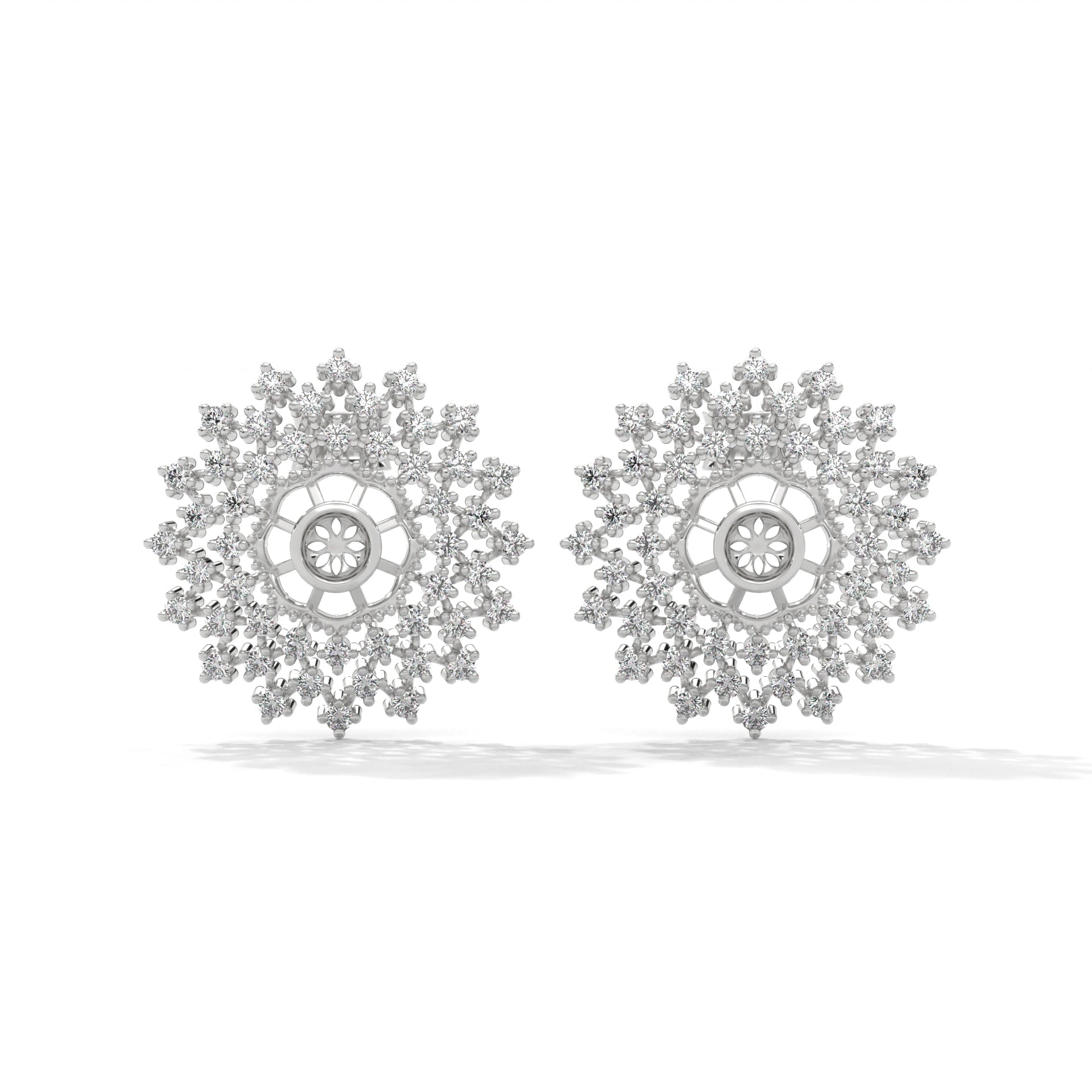0.96 Carat Diamond Earrings Studs with Floral Mandala Design 950 Platinum Natural Diamond