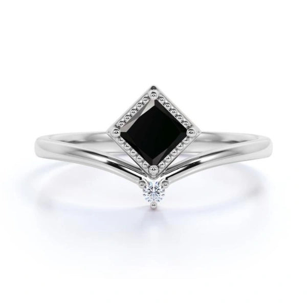 1.20 Ct Princess Cut Prong Settting Black And White Diamond Ring Solitaire Engagement Rings