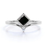 1.20 Ct Princess Cut Prong Settting Black And White Diamond Ring