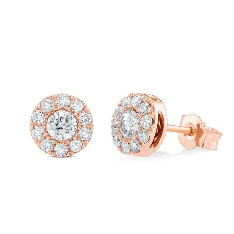 2.04 Carat Round Cut Halo Lab Diamond Stud Earrings 18K Rose Gold