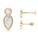 0.40 Carat Round & Pear Shape Bezel Diamond Stud Earrings