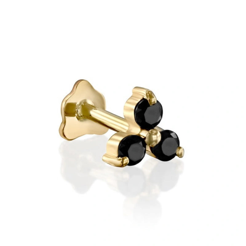 0.60 Ct Black Diamond 3 Stone Stud Earrings for Women