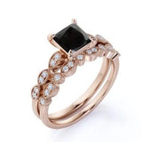 1.45 Carat Princess Cut Bridal Set Black And White Diamond Ring