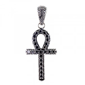 3 Ct Round Cut Diamond Black Diamond Cross Pendant in White Gold
