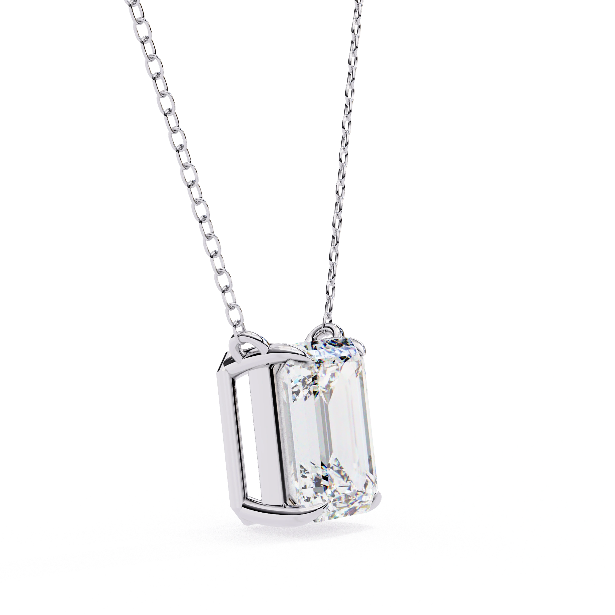1 Ct Emerald Lab Diamond Prong Set Necklace White Gold