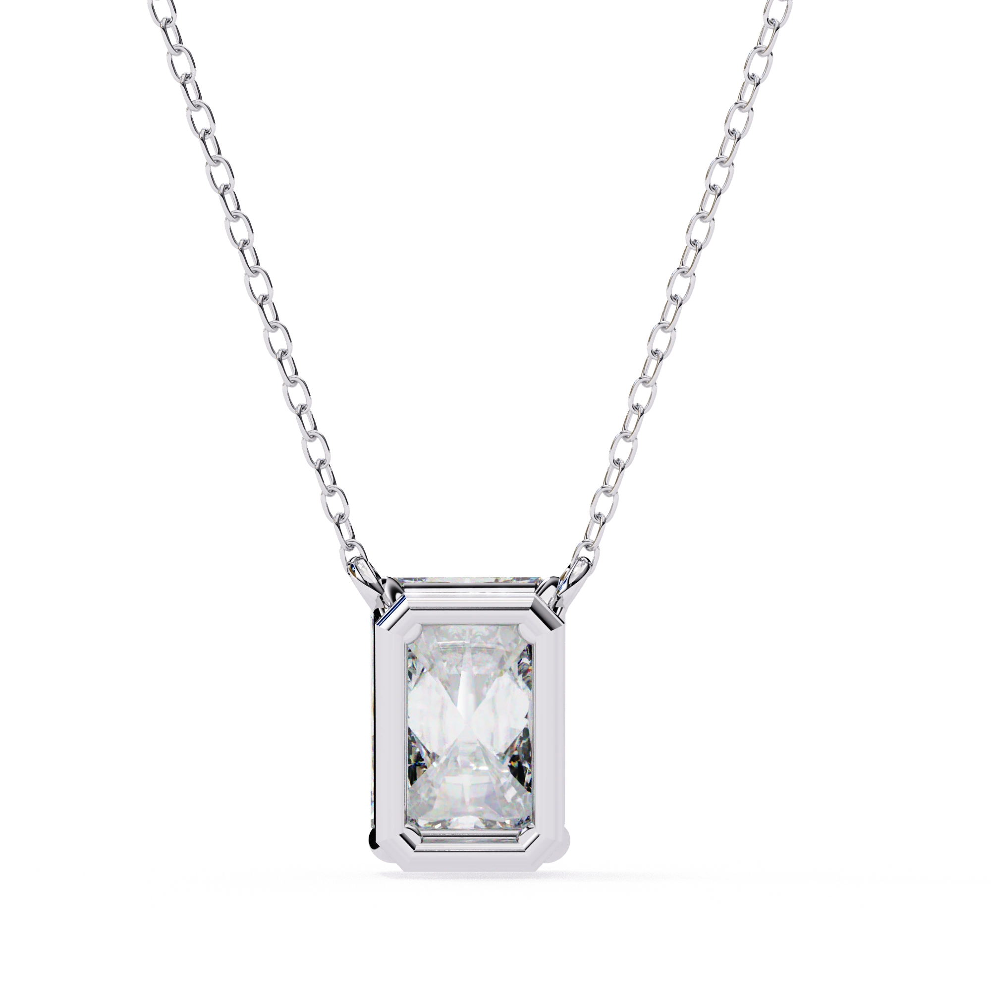 1 Ct Emerald Lab Diamond Prong Set Necklace White Gold