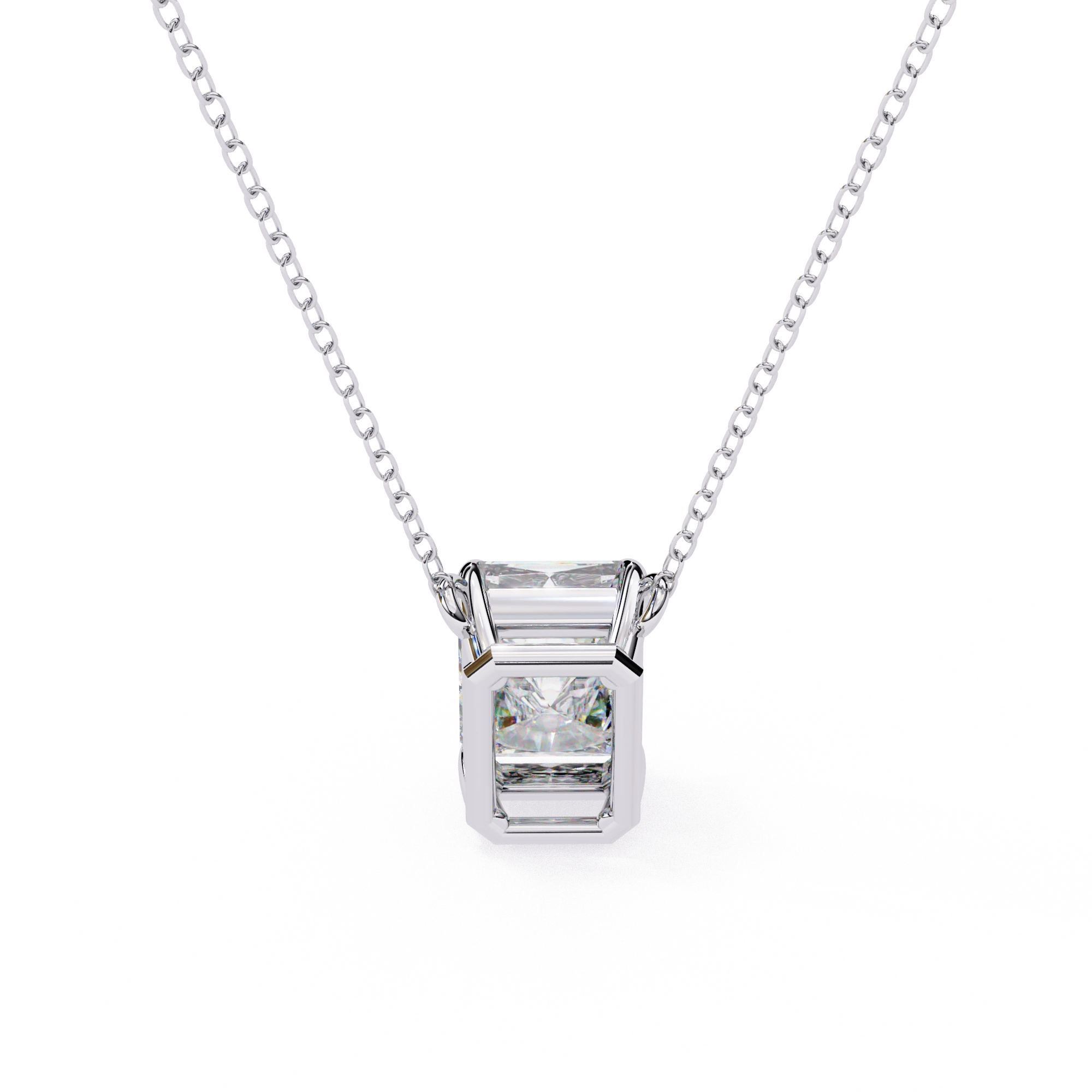 1 Ct Emerald Lab Diamond Prong Set Necklace White Gold