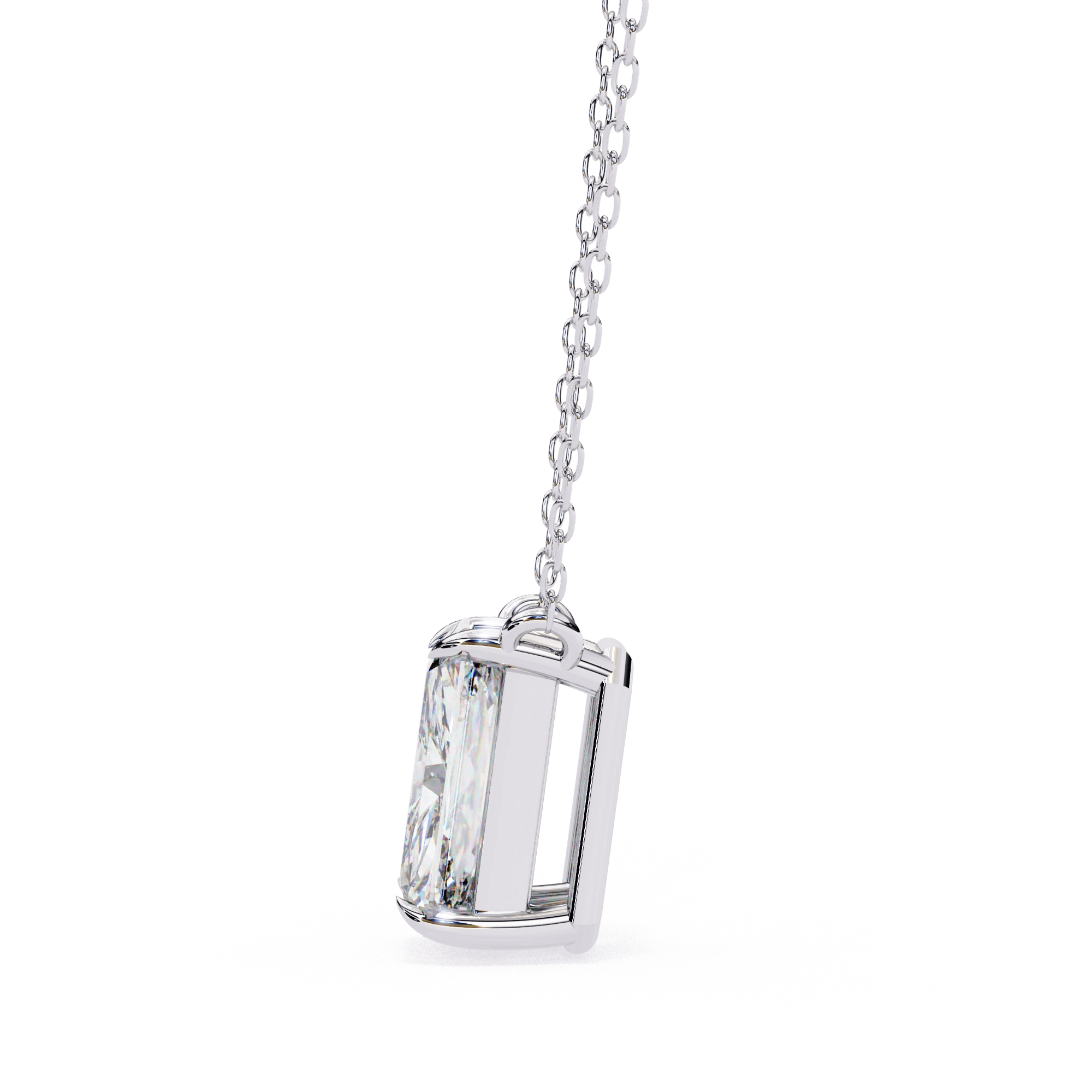 1 Ct Emerald Lab Diamond Prong Set Necklace White Gold