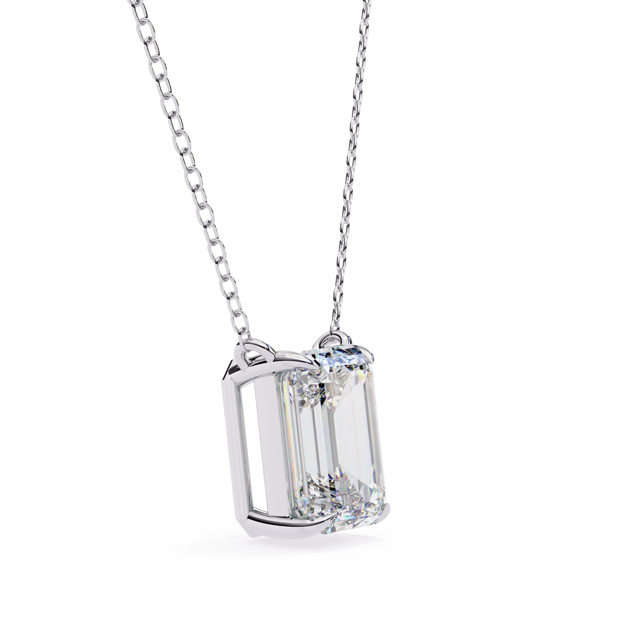 1 Ct Emerald Lab Diamond Prong Set Necklace White Gold
