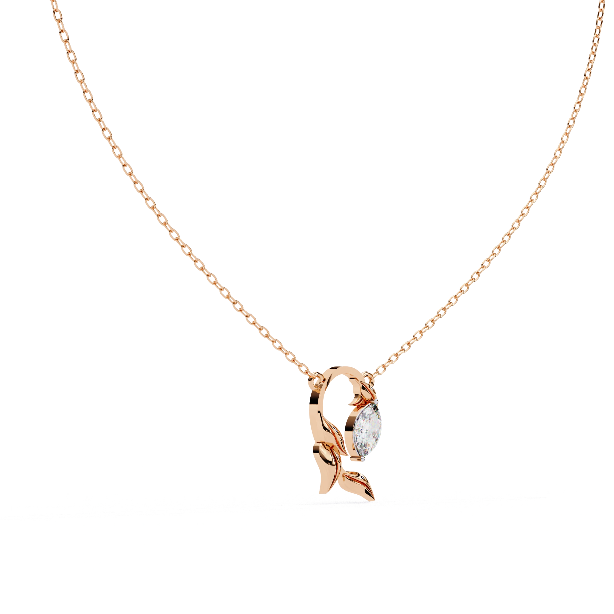 1.00ct Marquise Lab DiamondProng Set Necklace In Yellow Gold 18K Rose Gold Natural Diamond