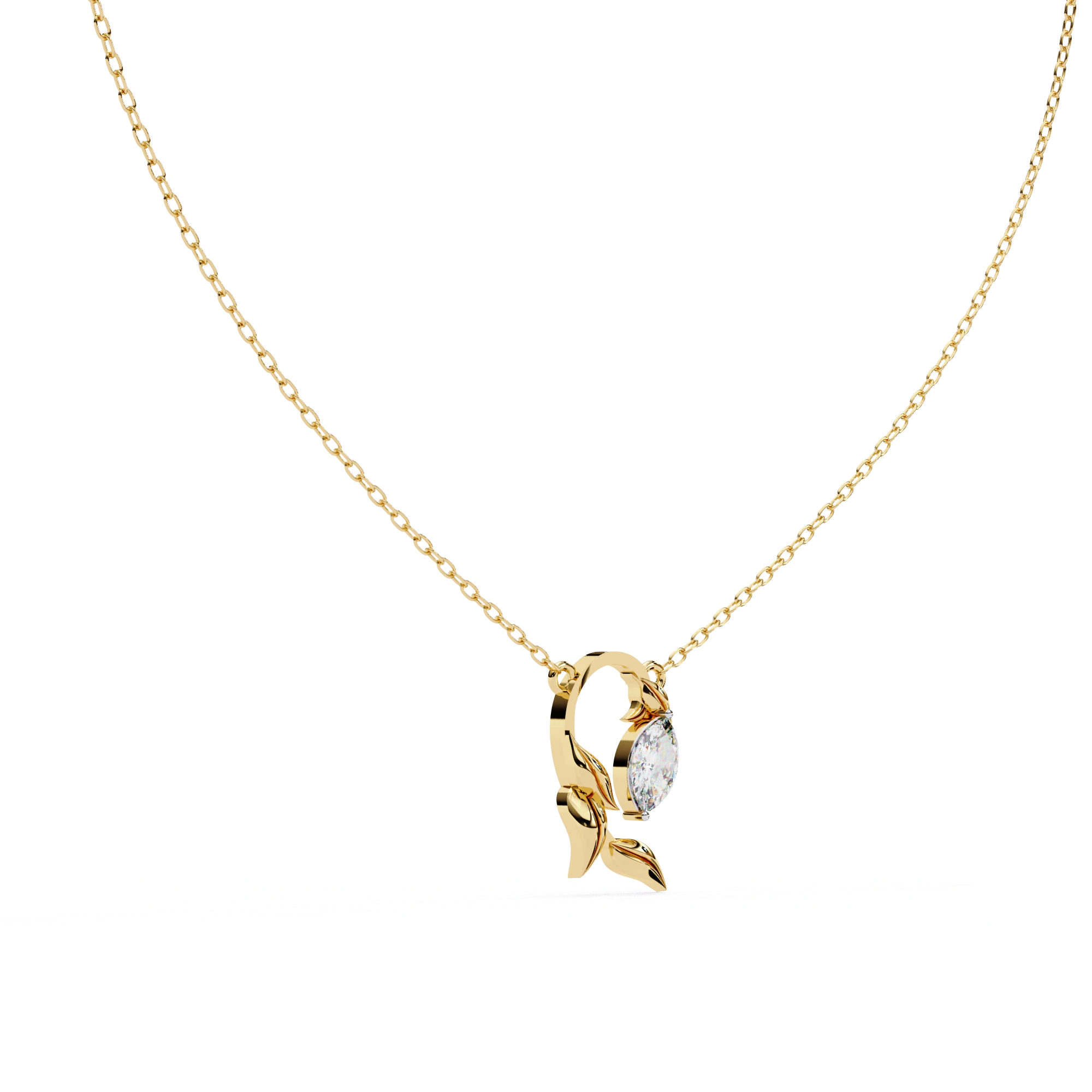 1.00ct Marquise Lab DiamondProng Set Necklace In Yellow Gold