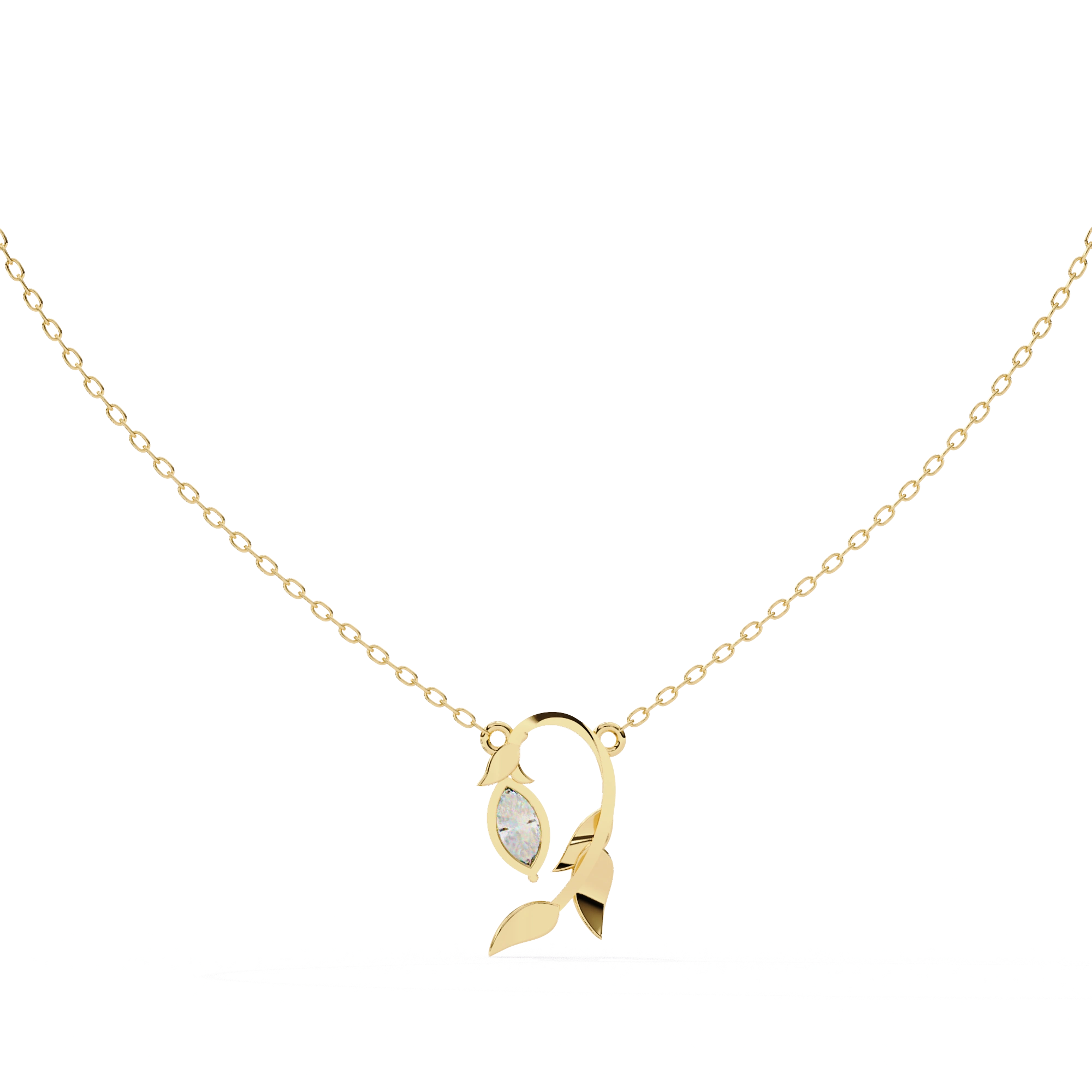 1.00ct Marquise Lab DiamondProng Set Necklace In Yellow Gold
