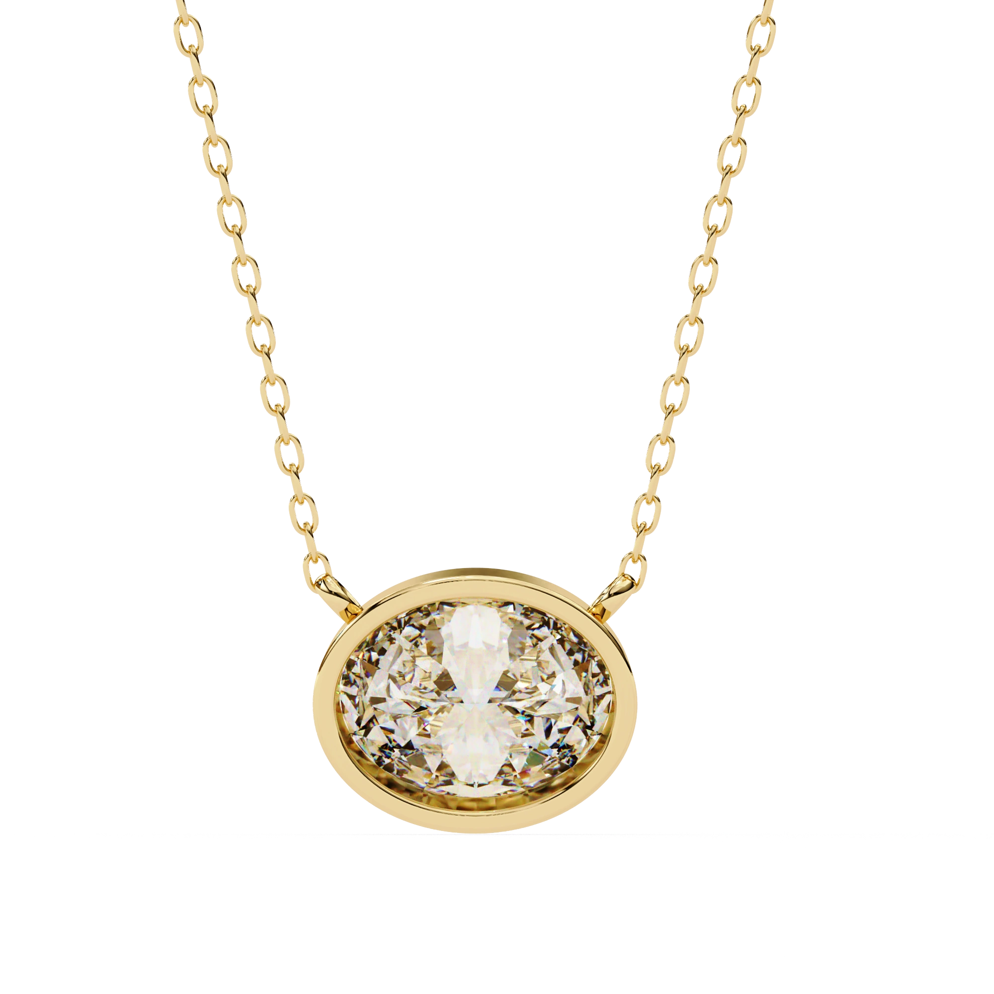 1 Ct oval lab diamond bezel Set necklace