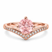 1.21 Carat Fancy Pink Round Cut Diamond Curve Ring 18K Rose Gold