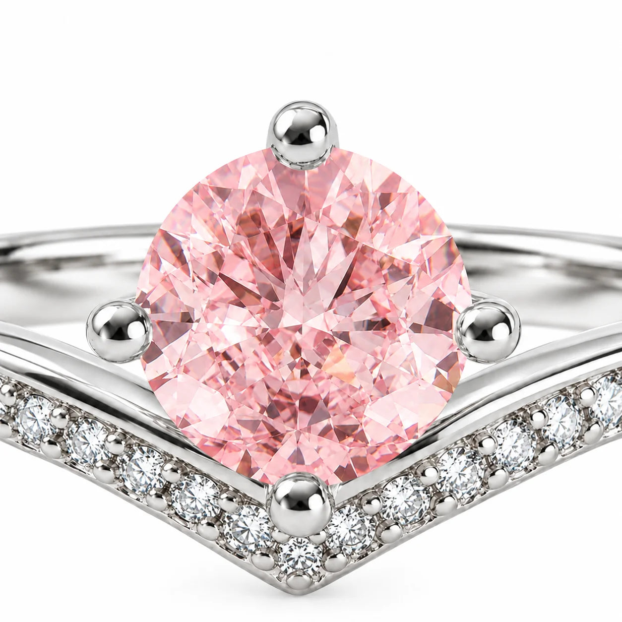 1.21 Carat Fancy Pink Round Cut Diamond Curve Ring