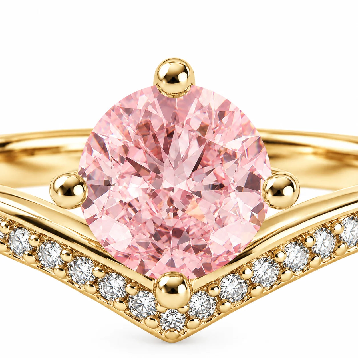 1.21 Carat Fancy Pink Round Cut Diamond Curve Ring