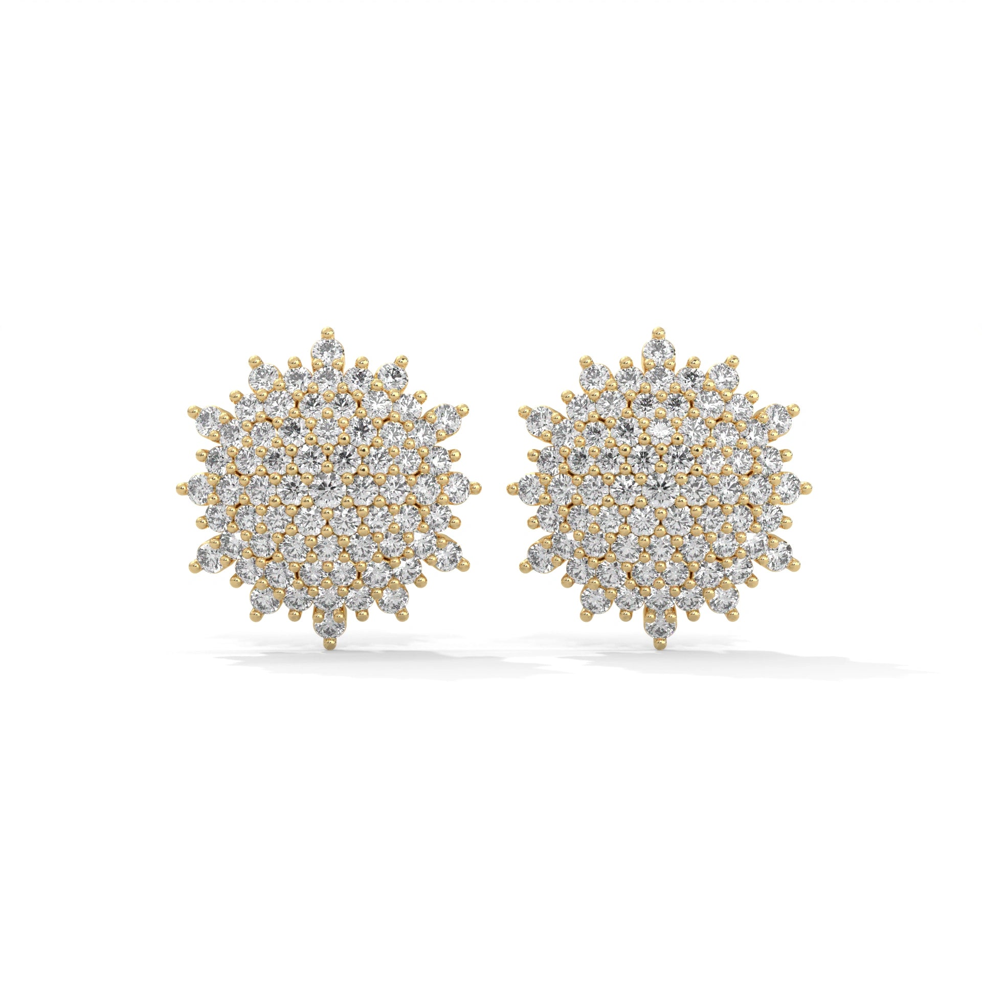 1.24 Carat Diamond Earrings Studs in White Gold Floral Design 18K Yellow Gold Natural Diamond