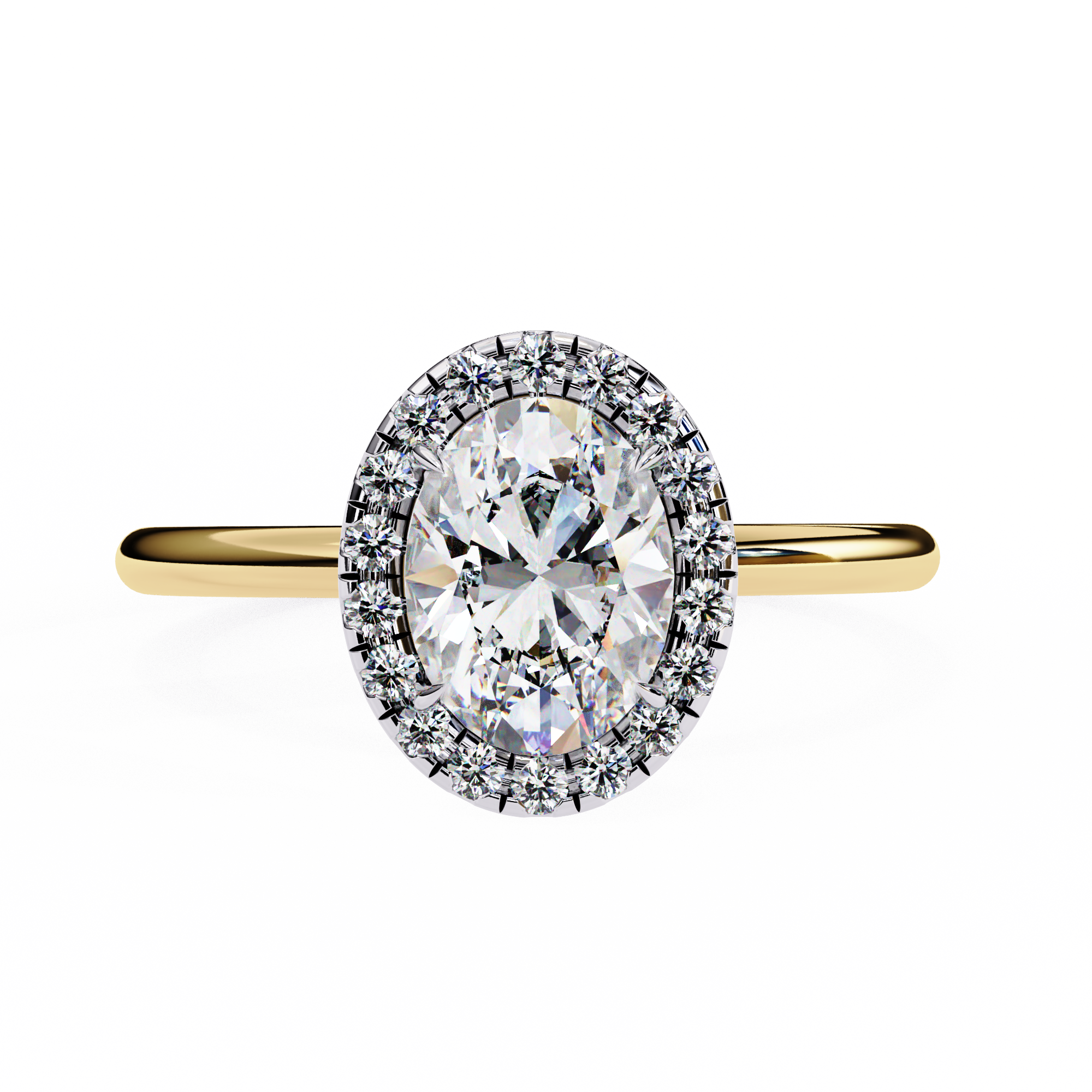 Oval Cut Halo Lab Grown Diamond Ring With Sleek Band 18K Yellow Gold Lab Diamond Engagement Rings