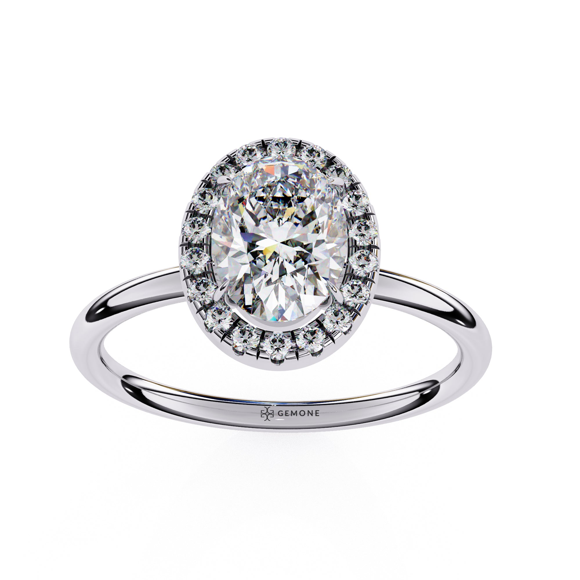 Oval Cut Halo Lab Grown Diamond Ring With Sleek Band Lab Diamond Engagement Rings