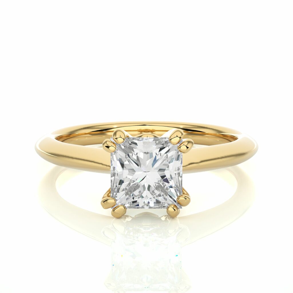 1.35 Ct Princess Cut Prong Set Solitaire Lab Diamond Engagement Ring In White Gold Yellow Lab Diamond Engagement Rings