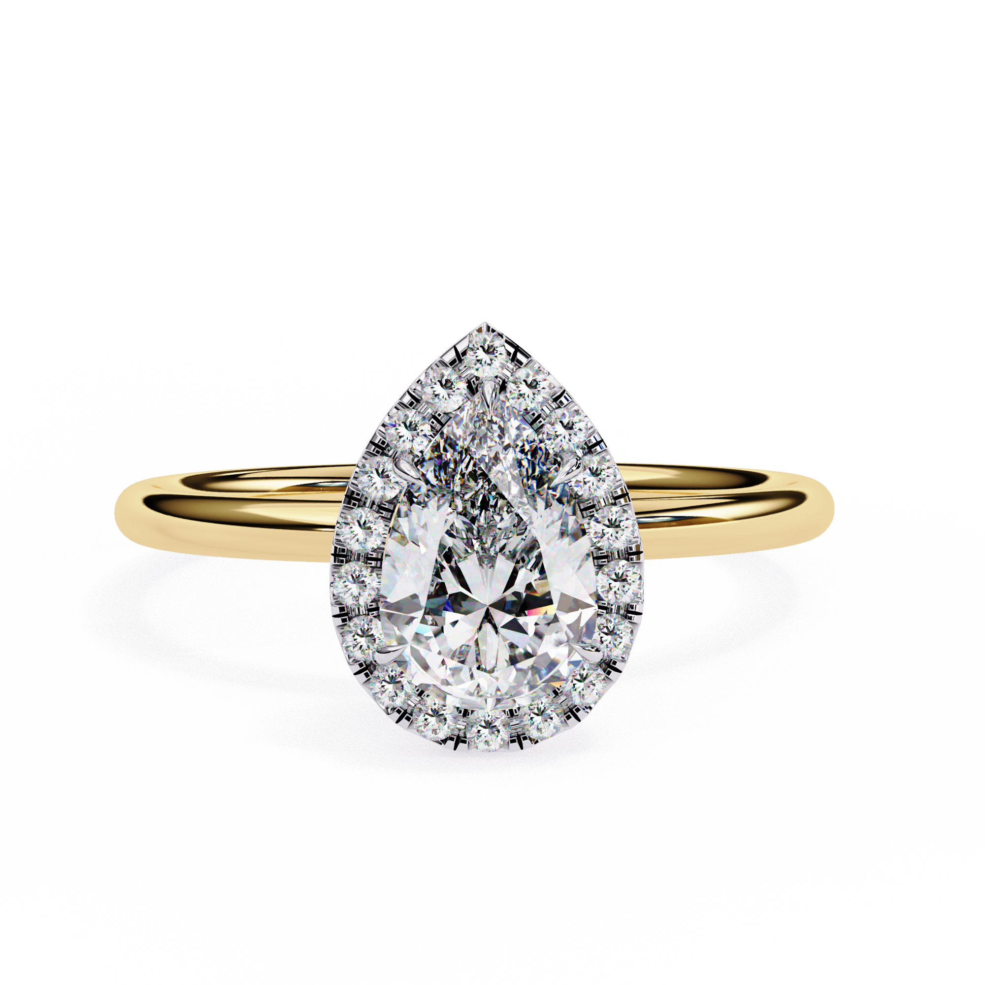 2.19 Carat Pear Cut Halo Lab Grown Diamond Engagement Ring 18K Yellow Gold