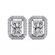 1.36 Carat Emerald Cut Diamond Stud Earrings with Halo Design in Gold for Women 950 Platinum Natural Diamond