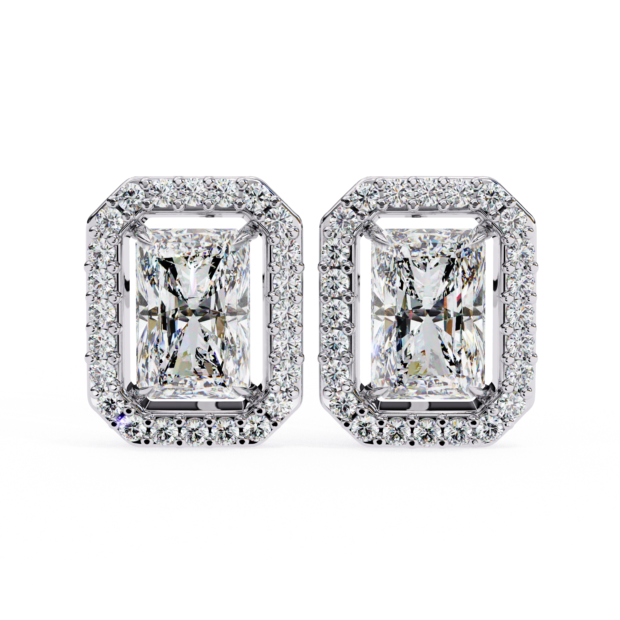 1.36 Carat Emerald Cut Diamond Stud Earrings with Halo Design in Gold for Women 950 Platinum Natural Diamond