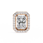 1.36 Carat Emerald Cut Diamond Stud Earrings with Halo Design in Gold for Women