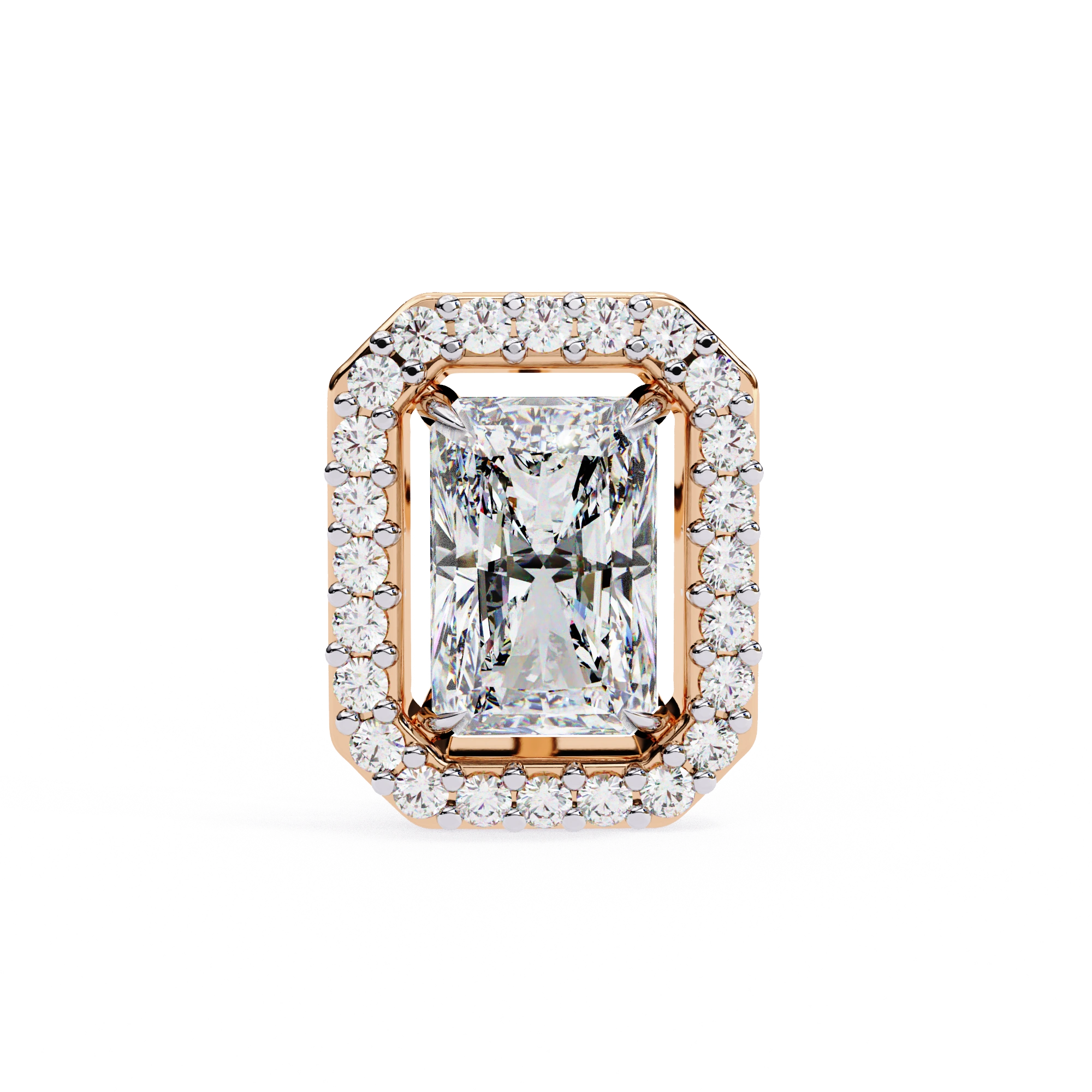1.36 Carat Emerald Cut Diamond Stud Earrings with Halo Design in Gold for Women