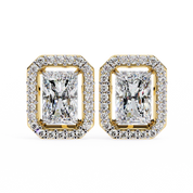 1.36 Carat Emerald Cut Diamond Stud Earrings with Halo Design in Gold for Women 18K Yellow Gold Natural Diamond