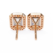 1.36 Carat Emerald Cut Diamond Stud Earrings with Halo Design in Gold for Women
