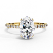 Oval Lab Diamond Hidden Halo Engagement Ring 18K Yellow Gold