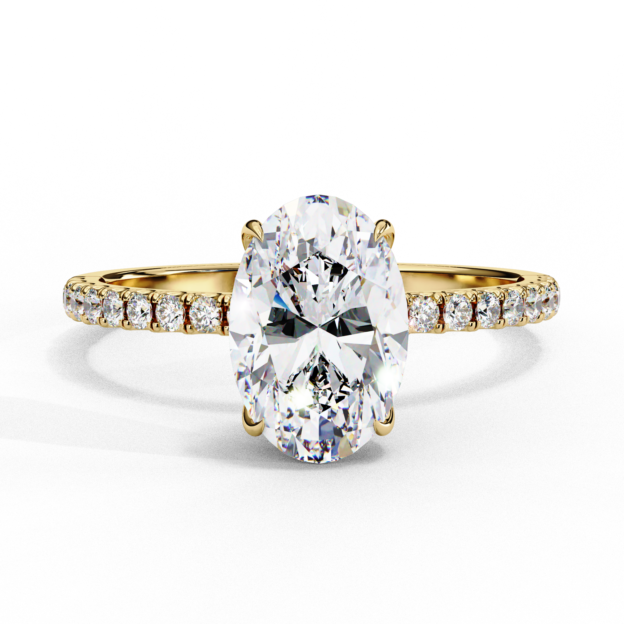 Oval Lab Diamond Hidden Halo Engagement Ring 18K Yellow Gold