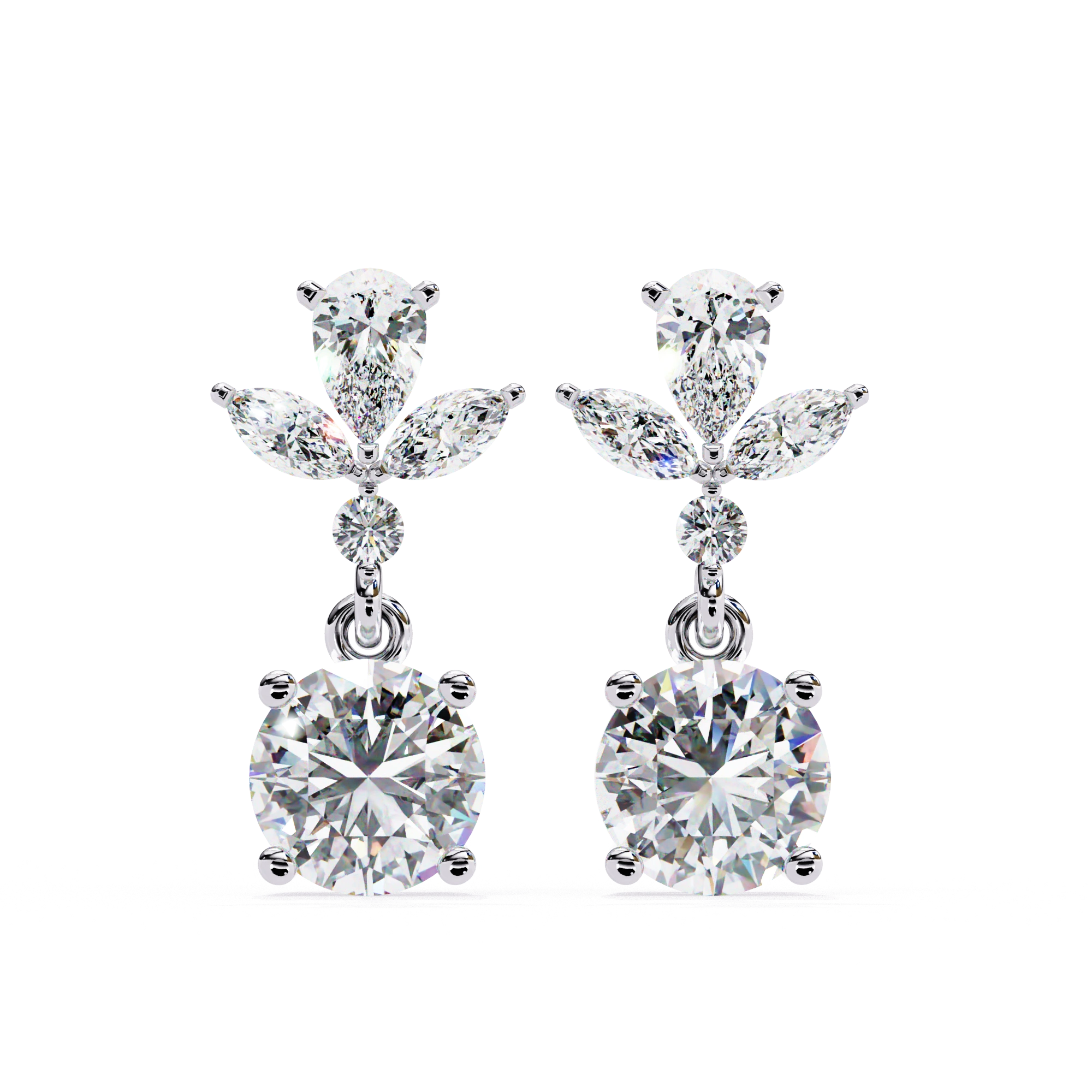 1.45 Carat Diamond Drop Earrings Floral Marquise Dangle Design 950 Platinum Natural Diamond