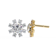 1.40 Carat Floral Cluster Diamond Stud Earrings Women's Round Center Stone 18K Yellow Gold Natural Diamond