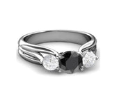 1.70 Carat Black Diamond Three Stone Engagement Ring Black Diamond Engagement Ring
