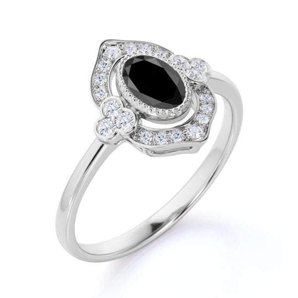 1.50 Ct Oval Cut Unique Vintage Black Diamond Engagement Ring Vintage Engagement Rings