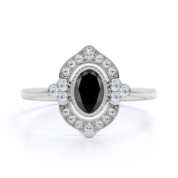 1.50 Ct Oval Cut Unique Vintage Black Diamond Engagement Ring Vintage Engagement Rings