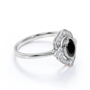 1.50 Ct Oval Cut Unique Vintage Black Diamond Engagement Ring Vintage Engagement Rings